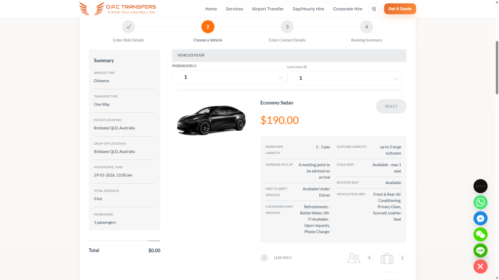OPC Transfers - Booking System step 2