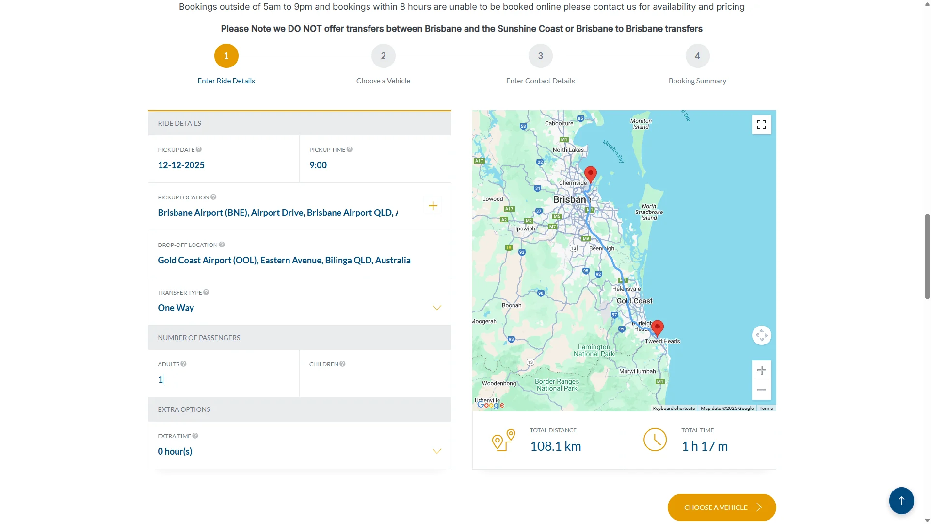 CGC Airport Transfers booking step