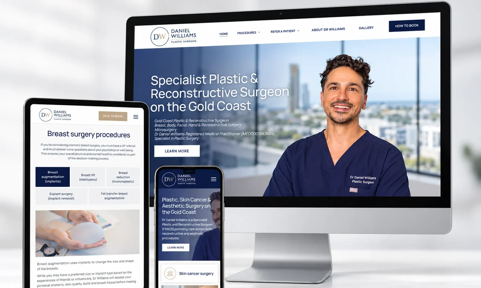 Dr Daniel Williams responsive website showcase on desktop, tablet and mobile