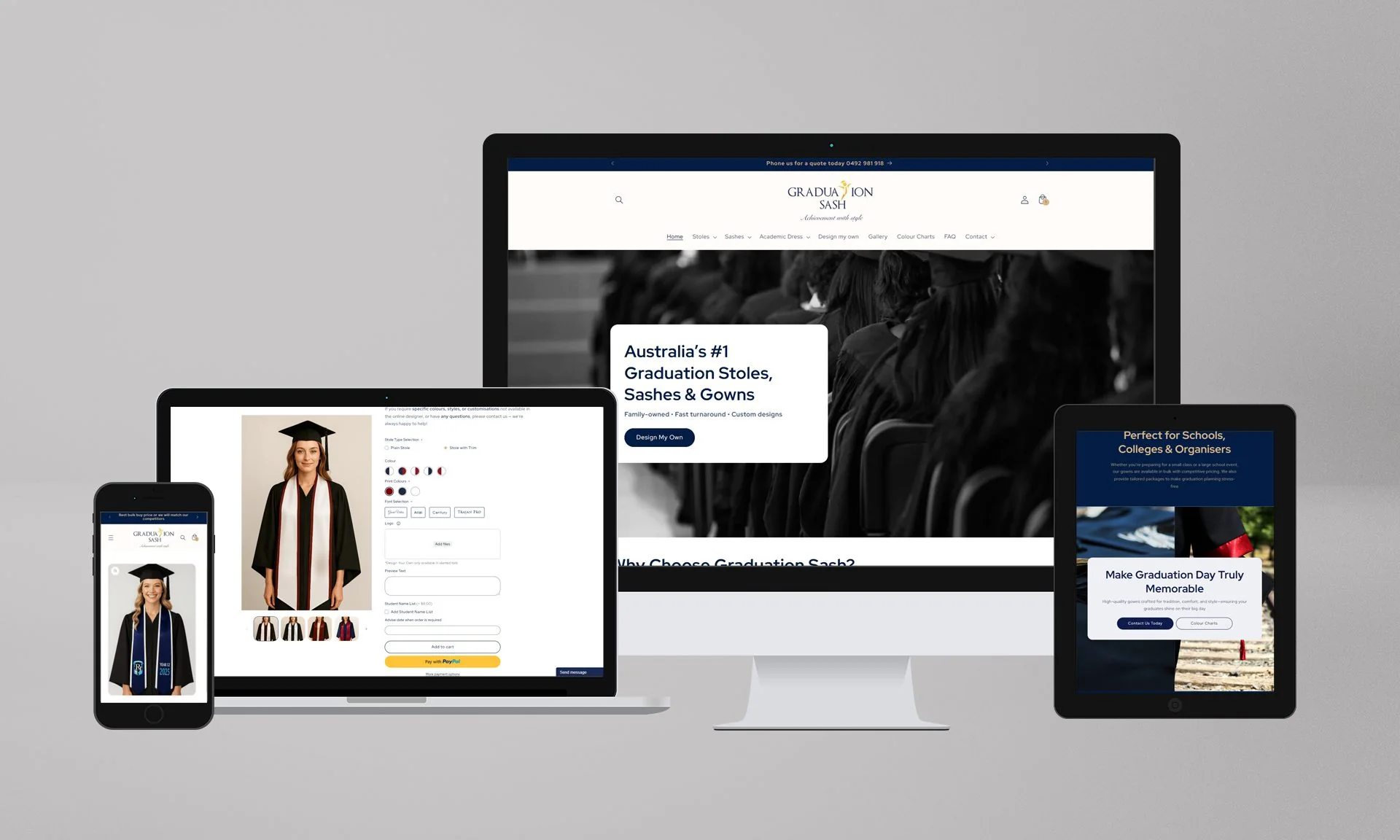 Graduation Sash Shopify storefront and responsive ecommerce experience