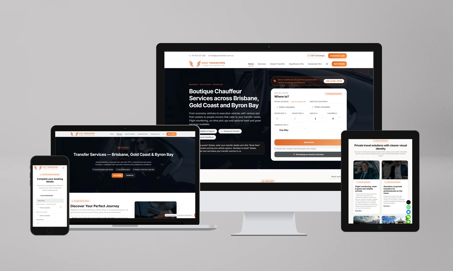 OPC Transfers responsive website and booking system