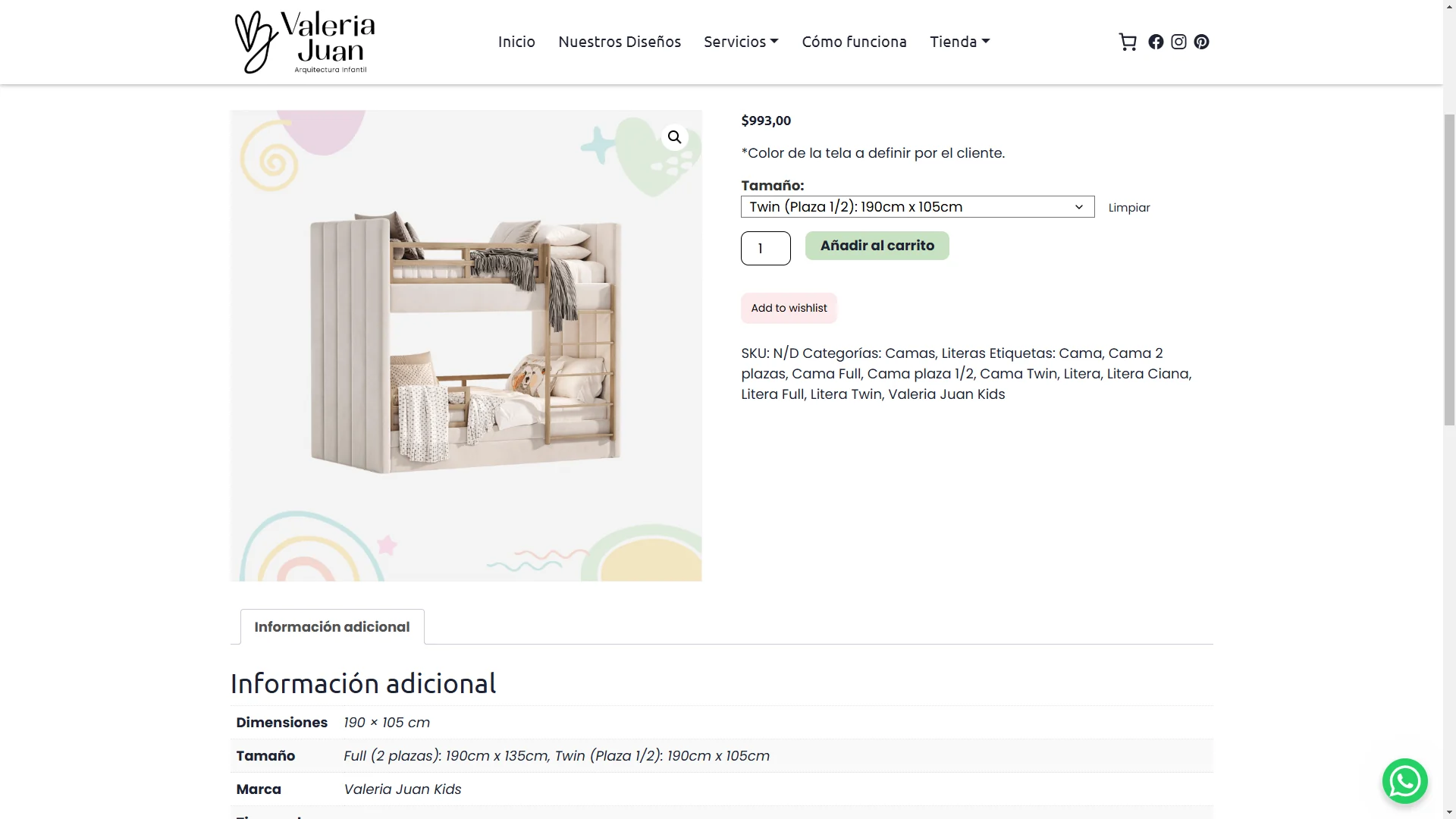 Interfaz de producto de Valeria Juan Kids